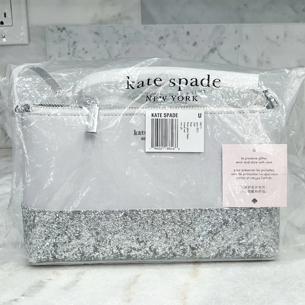 KATE SPADE Flash Glitter Fabric Mixed Mat Gray Crossbody Bag NWT - Picture 2 of 12